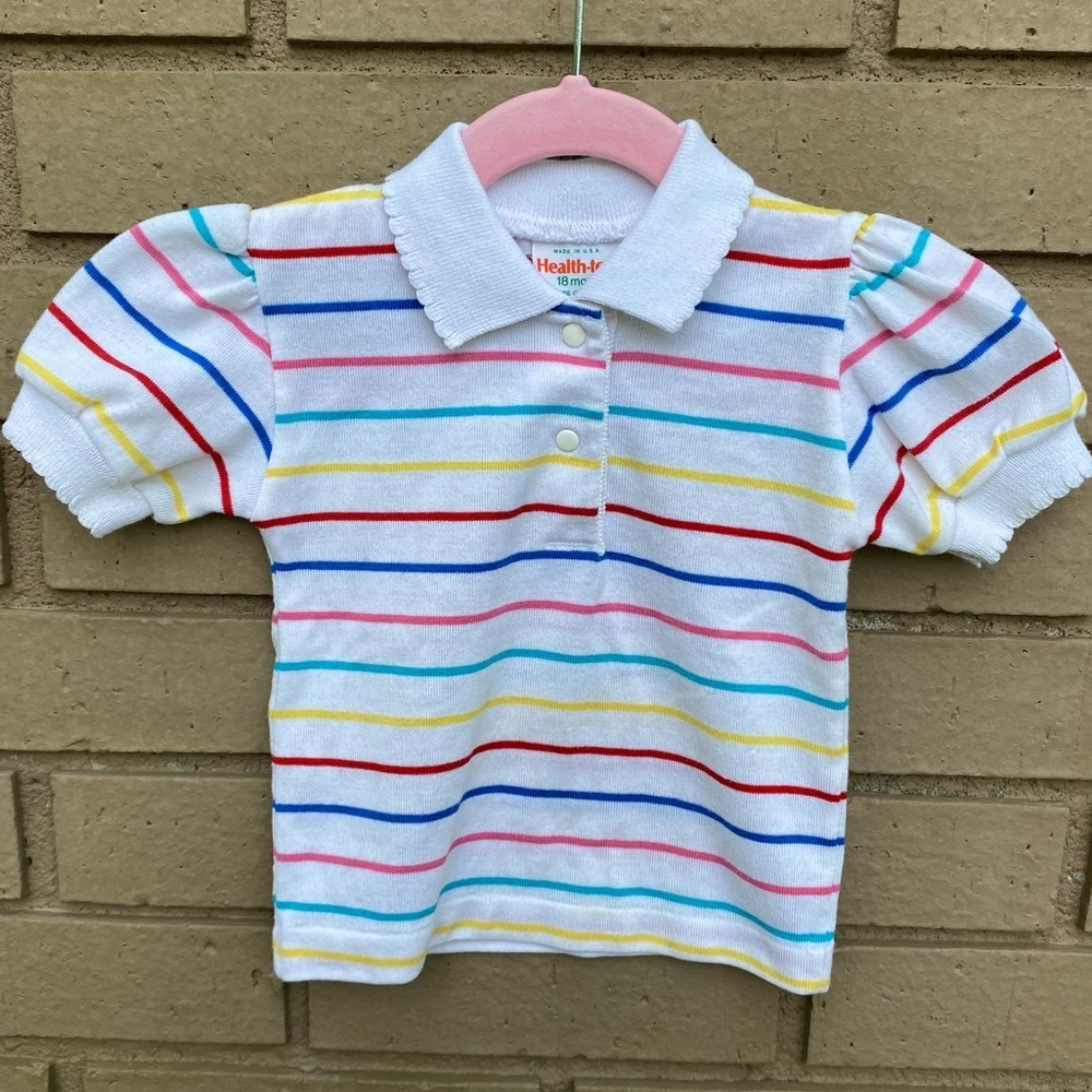 Vintage Healthtex USA Made Striped Puff Sleeve Polo Shirt Size 18 Months